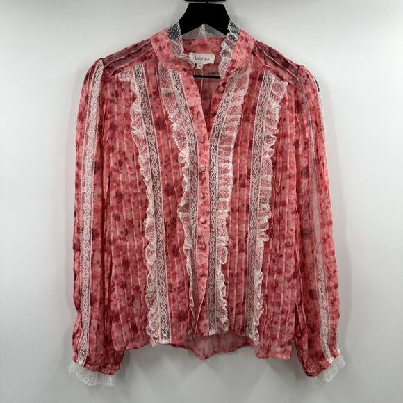 BOHME Womens Floral Romantic Boho Button Up Pink Blouse Size Small NWOT - Picture 1 of 7